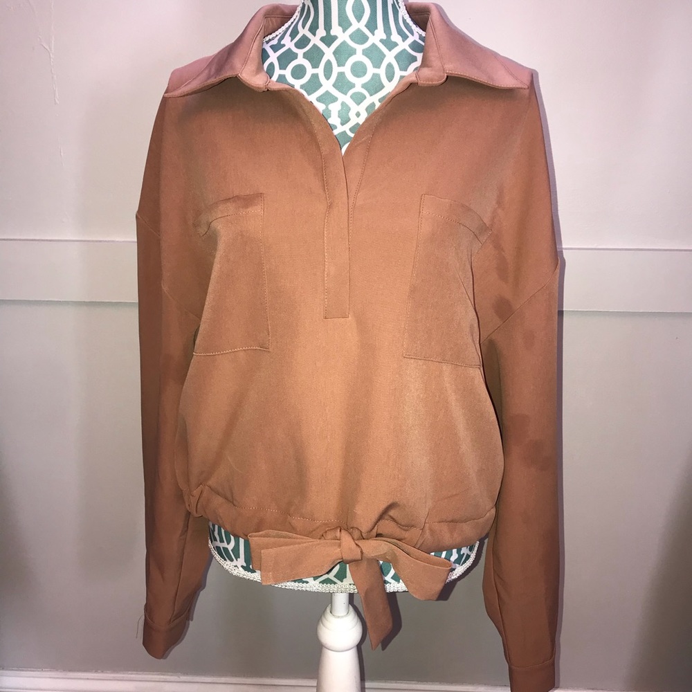 Gathered Waist Tie Blouse